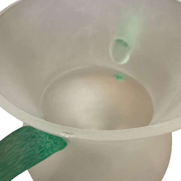 Vintage Frosted Glass Vase With Green Twisted Handles - Picture 7 of 12